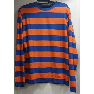 Zengjo Orange Blue Striped Long Sleeve Men's T-Shirt Size Medium Cotton Spandex